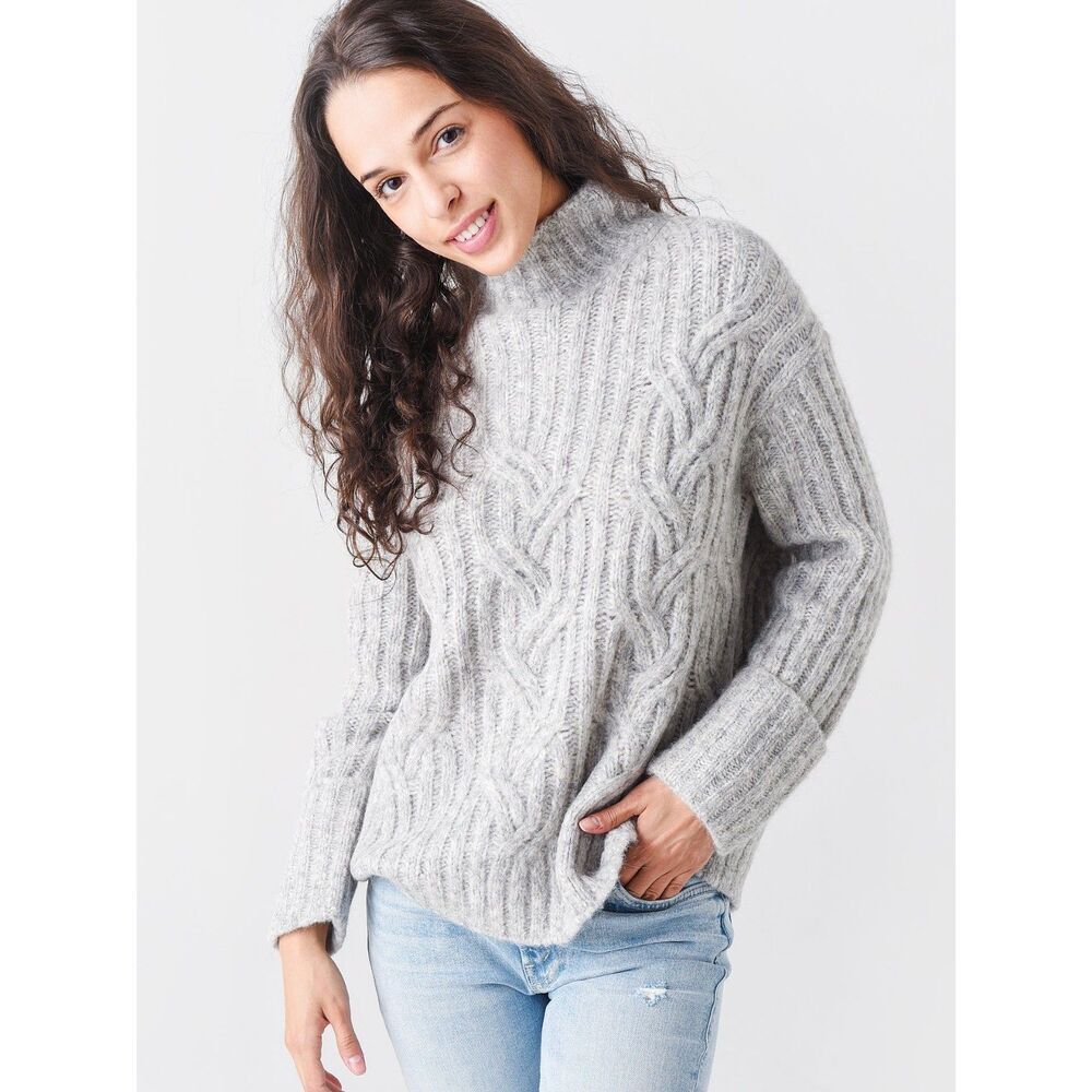 Vince Grey Mirrored Cable Turtleneck Sweater Alpaca Wool Women’s XL